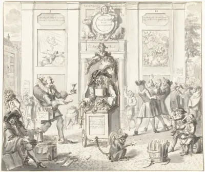 John Law in een rinkelstoel voor het Lazarushuis, 1720