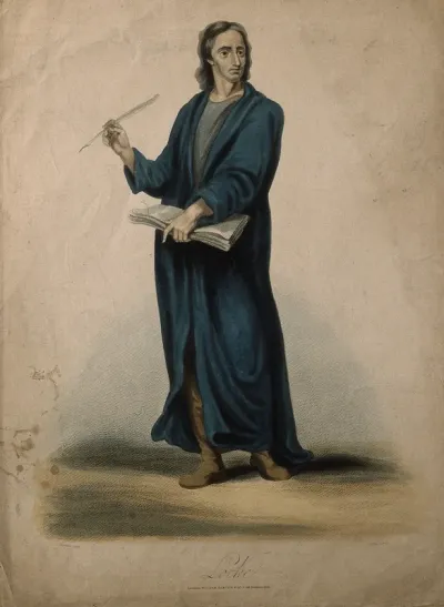 John Locke. Coloured stipple engraving by J. Godby after G. B. Cipriani
