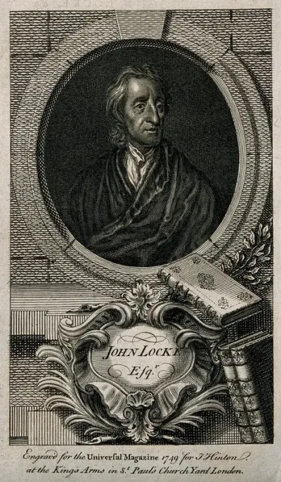 John Locke. Line engraving, 1749, after Sir G. Kneller, 1697