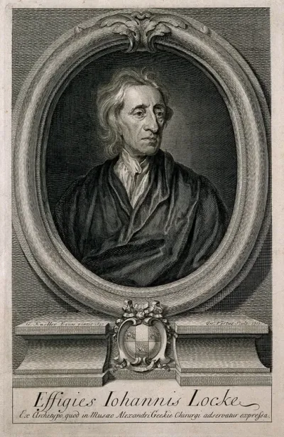John Locke. Line engraving by G. Vertue, 1713, after Sir G. Kneller, 1697
