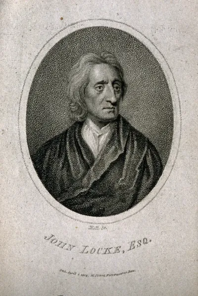 John Locke. Line engraving by J. June after Sir G. Kneller, 1697