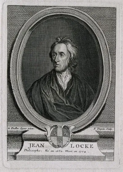John Locke. Line engraving by P. Dupin, 1765, after Sir G. Kneller, 1697