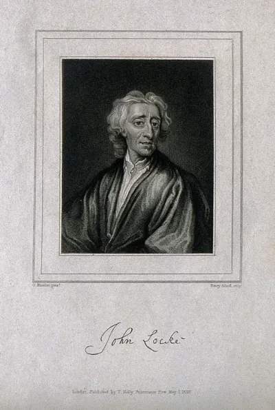 John Locke. Stipple engraving by H. Adlard, 1829, after Sir G. Kneller