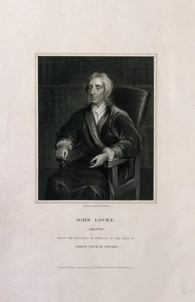 John Locke. Stipple engraving by H. Robinson, 1829, after Sir G. Kneller, 1704