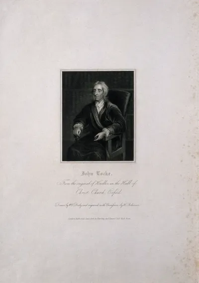 John Locke. Stipple engraving by H. Robinson, 1832, after Sir G. Kneller, 1704