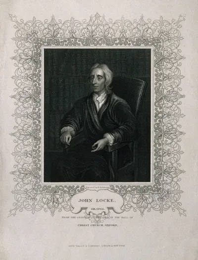 John Locke. Stipple engraving by H. Robinson after Sir G. Kneller, 1704