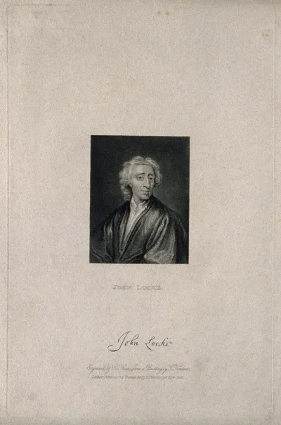 John Locke. Stipple engraving by R. Hicks, 1836, after Sir G. Kneller