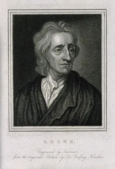 John Locke. Stipple engraving by S. Freeman, 1825, after Sir G. Kneller