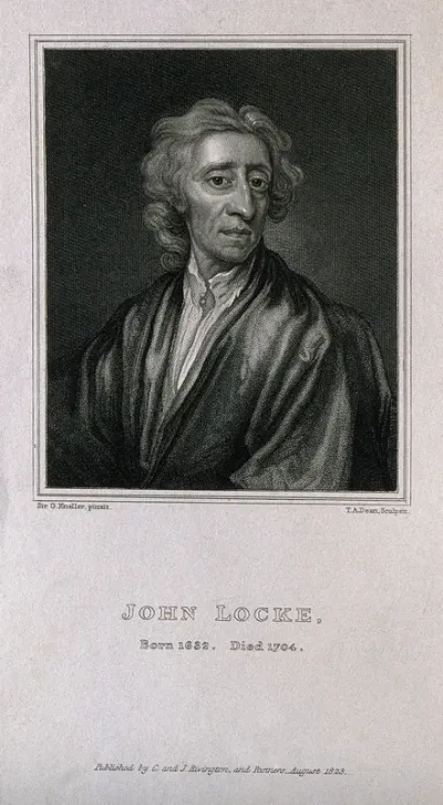 John Locke. Stipple engraving by T. A. Dean, 1823, after Sir G. Kneller