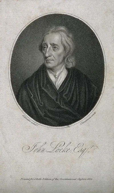 John Locke. Stipple engraving by T. Cheesman, 1814, after Sir G. Kneller, 1697