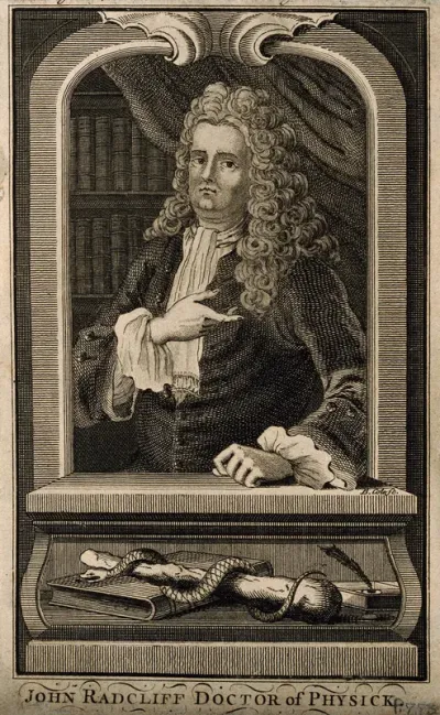 John Radcliffe. Line engraving by B. Cole, 1754