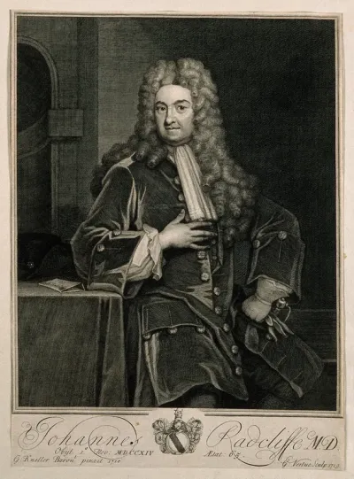 John Radcliffe. Line engraving by G. Vertue, 1719, after Sir G. Kneller, 1710