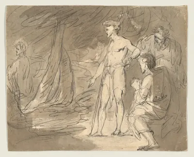 John the Baptist and two men, with Christ