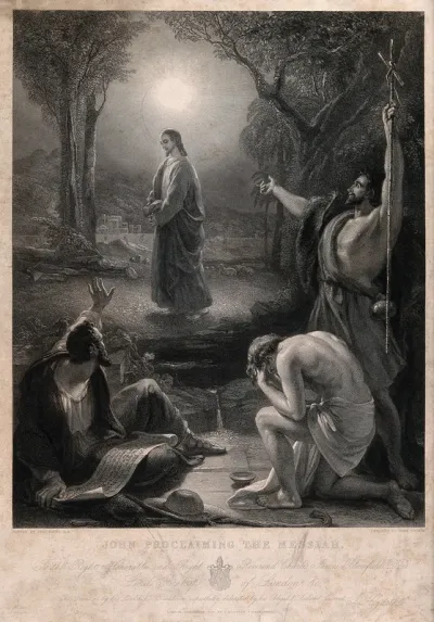 John the Baptist indicates Jesus as the Messiah to two of his disciples