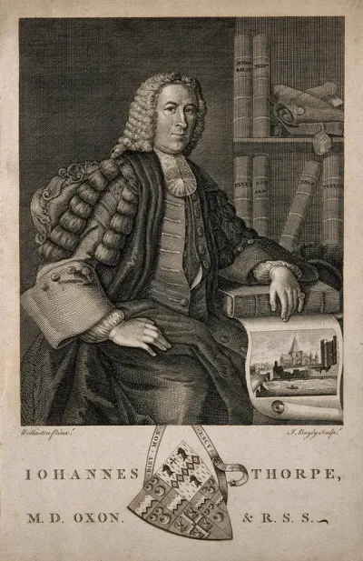 John Thorpe. Line engraving by J. Bayly, 1769, after J. Wollaston