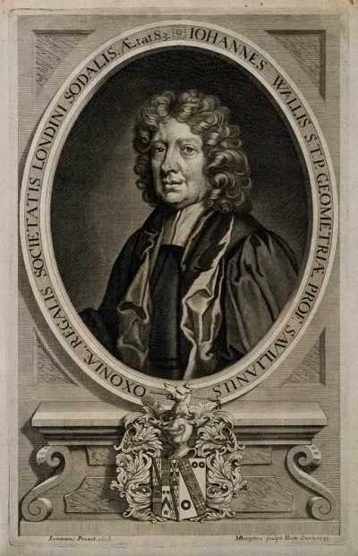 John Wallis. Line engraving by M. Burghers, 1699, after W. Sonmans, 1698