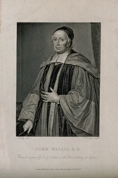 John Wallis. Stipple engraving by R. Cooper, 1825, after Derby after Sir G. Kneller, 1701