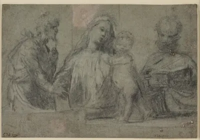 Jomfru Maria med Jesusbarnet flankeret af Johannes Døberen og Sankt Peter, halv figur