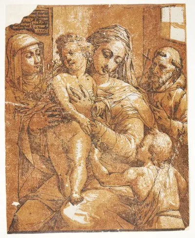 Jomfru Maria med Jesusbarnet flankeret af Johannes Døberen som barn, den hellige Frans af Assisi og Katarina af Siena