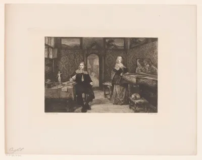 Jonge geleerde en een vrouw aan het klavecimbel
