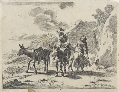 Jonge herder op een ezel en een herderin