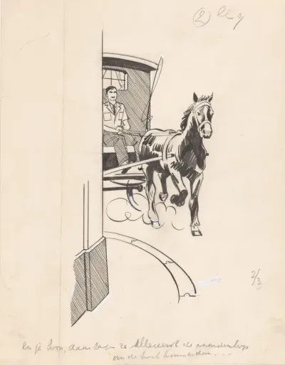 Jonge man bestuurt een paard en wagen