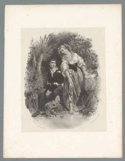Jonge man en vrouw bij een ven in het bos