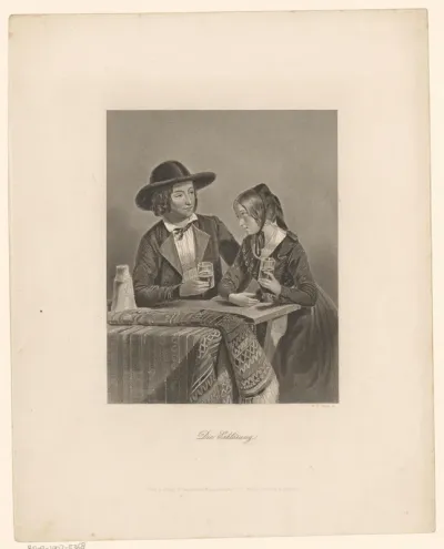 Jonge man en vrouw drinken samen aan een tafel