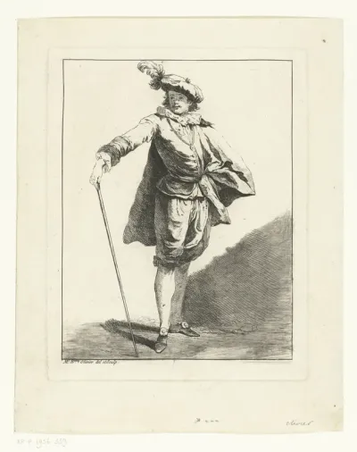 Jonge man met baret en stok