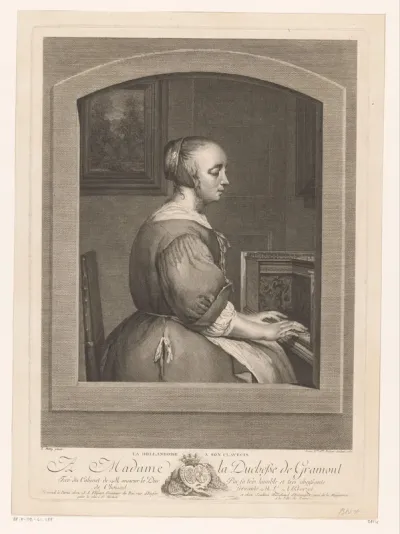 Jonge vrouw aan een klavecimbel