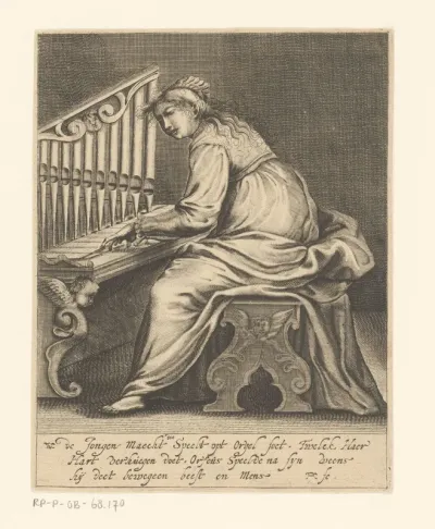 Jonge vrouw bespeelt een orgel