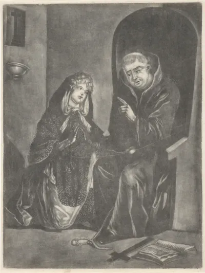 Jonge vrouw biecht bij een priester