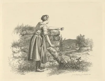 Jonge vrouw bij een muurtje