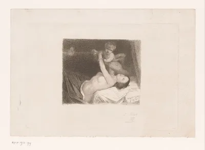 Jonge vrouw en kind op bed