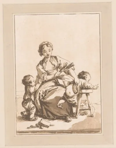 Jonge vrouw geeft een kind een pak slaag met een roe