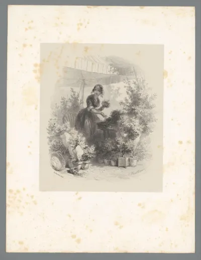 Jonge vrouw in bloemenstal