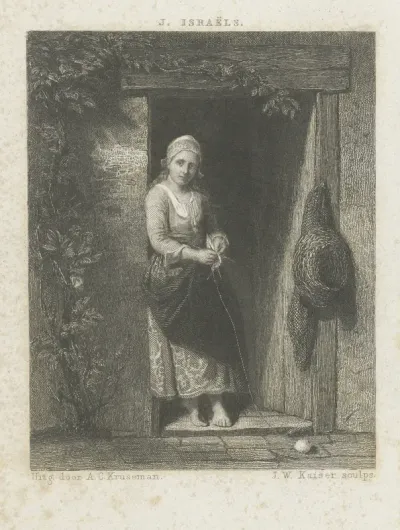 Jonge vrouw met breiwerk