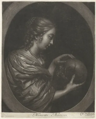 Jonge vrouw met een schedel