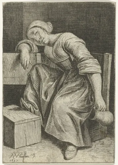 Jonge vrouw met kruik in de hand