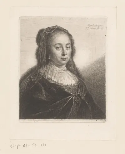 Jonge vrouw met sluier met parelsnoer