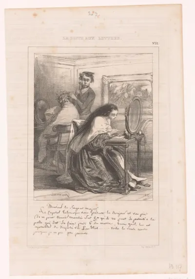 Jonge vrouw schrijft een brief in de kapsalon