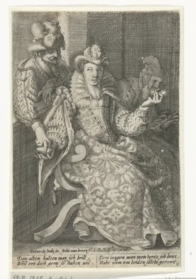 Jonge vrouw tussen een jonge en een oude man
