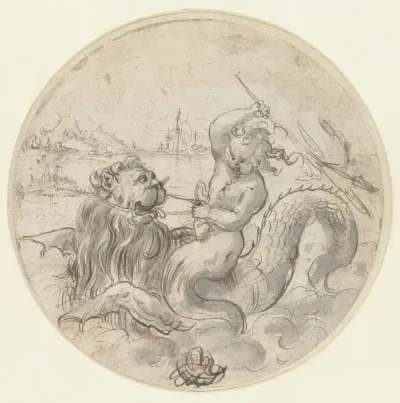 Jonge zeemeerman (?) op een zeemonster