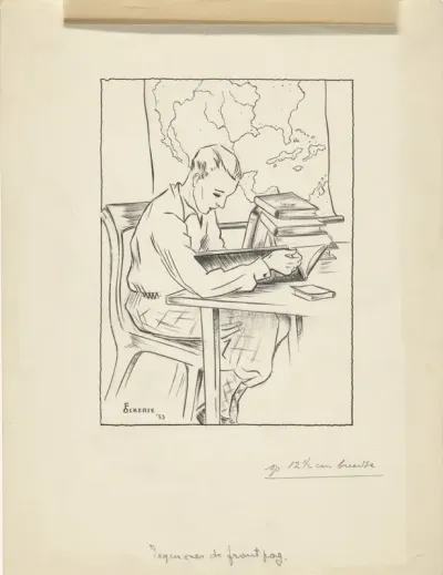 Jongeman leest een boek aan een tafel