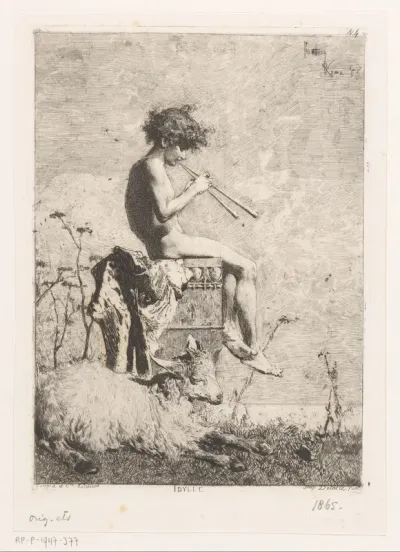 Jongen bespeelt de aulos