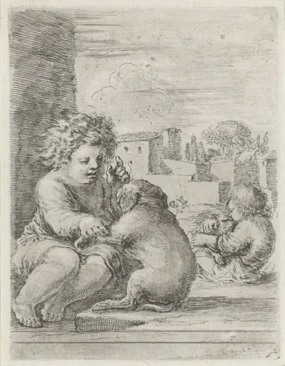 Jongen dresseert een hond
