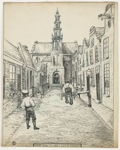 Jongen en man met kar in een straat