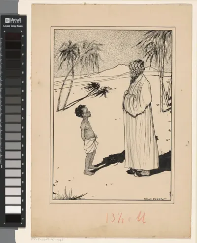 Jongen en man met tulband in een woestijnlandschap