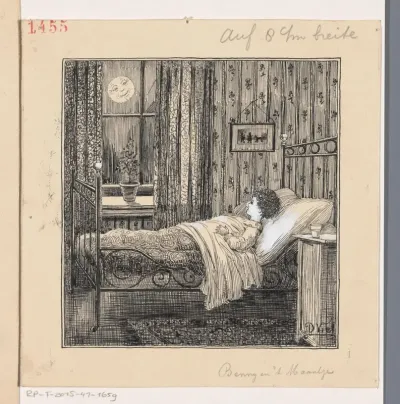 Jongen kijkt naar de maan vanuit bed