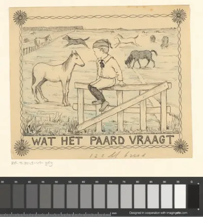 Jongen kijkt naar een paard vanaf een hek